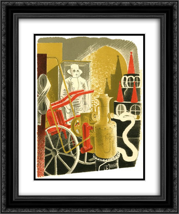 Fire Engineer 20x24 Black Ornate Wood Framed Art Print Poster with Double Matting by Ravilious, Eric