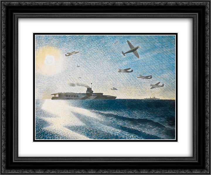 HMS Glorious in the Arctic 24x20 Black Ornate Wood Framed Art Print Poster with Double Matting by Ravilious, Eric