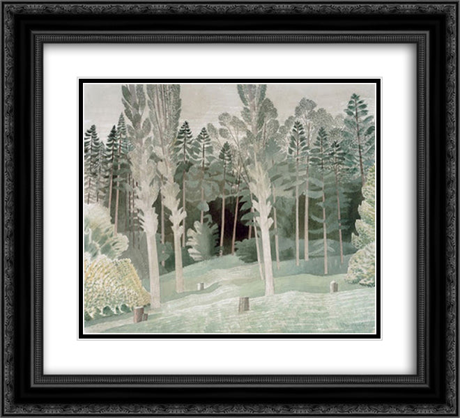 Lombardy Poplars 22x20 Black Ornate Wood Framed Art Print Poster with Double Matting by Ravilious, Eric