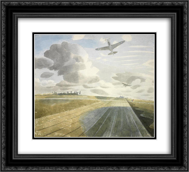 Runway Perspective 22x20 Black Ornate Wood Framed Art Print Poster with Double Matting by Ravilious, Eric