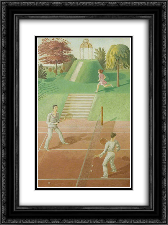 Tennis (triptych, centre panel) 18x24 Black Ornate Wood Framed Art Print Poster with Double Matting by Ravilious, Eric