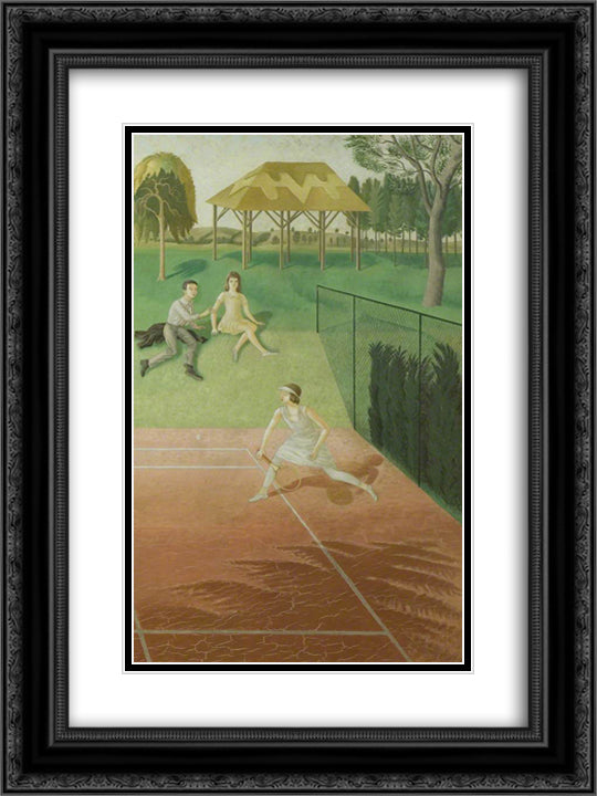 Tennis (triptych, right wing) 18x24 Black Ornate Wood Framed Art Print Poster with Double Matting by Ravilious, Eric