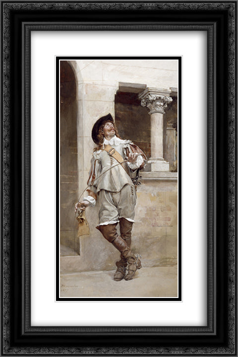 Courtyard of the Artist's Studio 16x24 Black Ornate Wood Framed Art Print Poster with Double Matting by Meissonier, Ernest