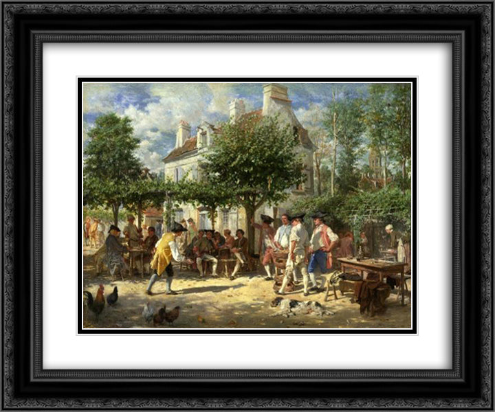 Dimanche a Poissy 24x20 Black Ornate Wood Framed Art Print Poster with Double Matting by Meissonier, Ernest