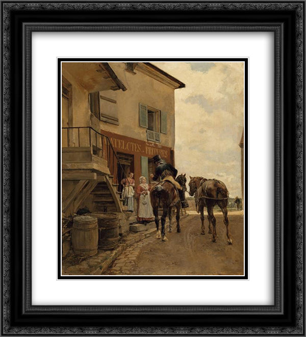 L'auberge du Pont de Poissy 20x22 Black Ornate Wood Framed Art Print Poster with Double Matting by Meissonier, Ernest