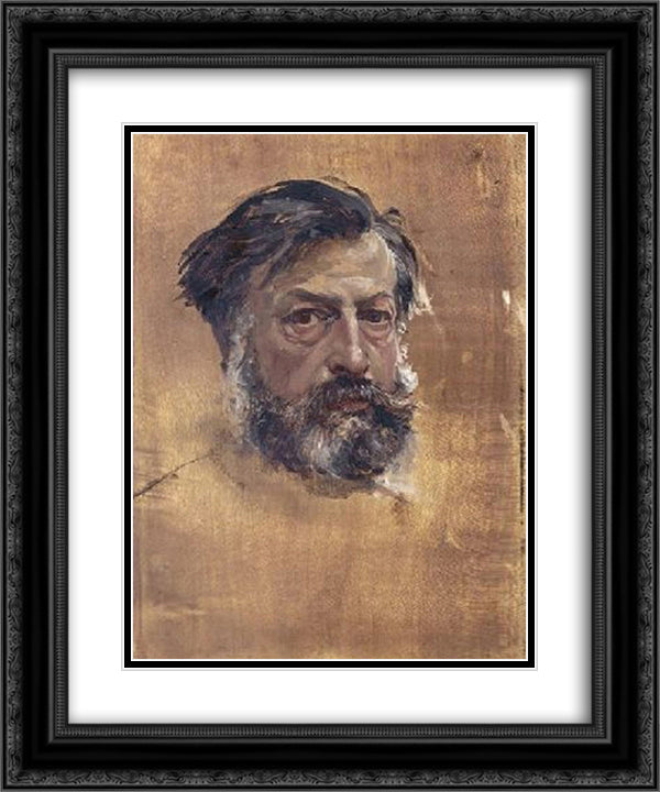 Self-portrait 20x24 Black Ornate Wood Framed Art Print Poster with Double Matting by Meissonier, Ernest
