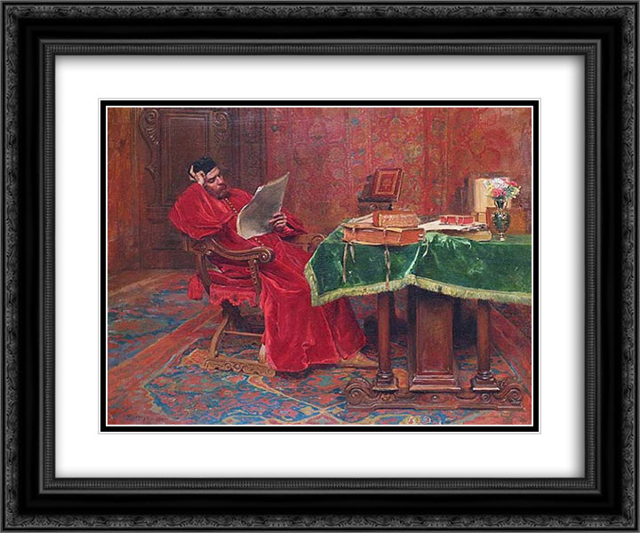 The Philosopher 24x20 Black Ornate Wood Framed Art Print Poster with Double Matting by Meissonier, Ernest