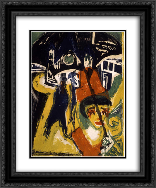 Cocotte on the Road 20x24 Black Ornate Wood Framed Art Print Poster with Double Matting by Kirchner, Ernst Ludwig