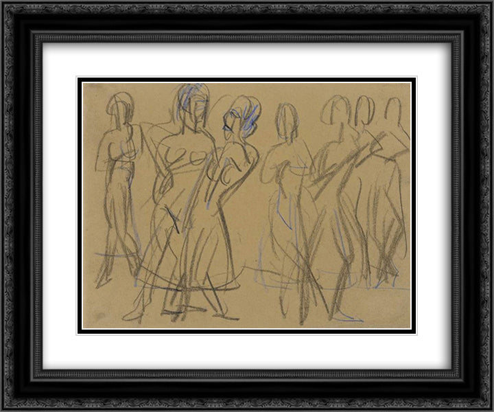 Dance Group of the Mary Wigman School in Dresden 24x20 Black Ornate Wood Framed Art Print Poster with Double Matting by Kirchner, Ernst Ludwig