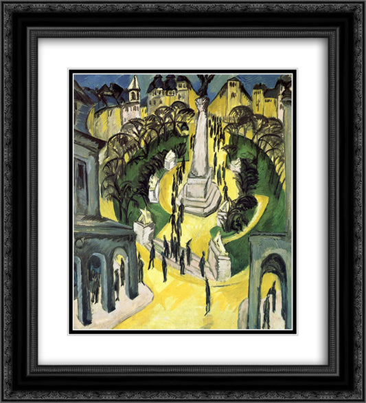 Der Belle Alliance Platz in Berlin 20x22 Black Ornate Wood Framed Art Print Poster with Double Matting by Kirchner, Ernst Ludwig