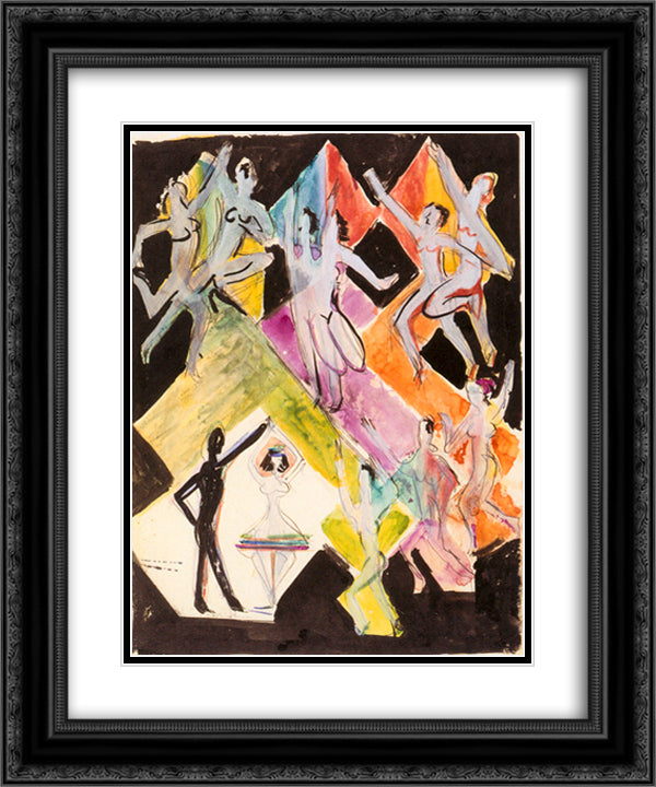 Design for the Wall Painting Colourful Dance 20x24 Black Ornate Wood Framed Art Print Poster with Double Matting by Kirchner, Ernst Ludwig