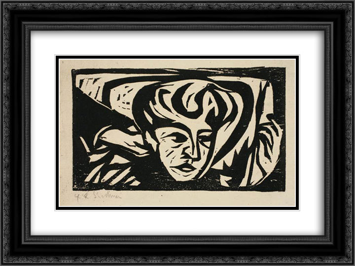 Dodo Head on Pillow 24x18 Black Ornate Wood Framed Art Print Poster with Double Matting by Kirchner, Ernst Ludwig