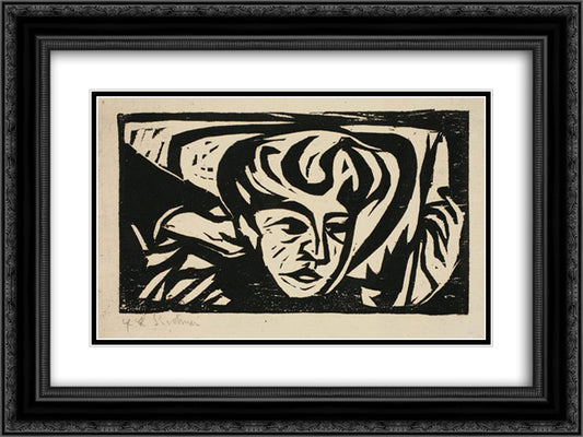 Dodo Head on Pillow 24x18 Black Ornate Wood Framed Art Print Poster with Double Matting by Kirchner, Ernst Ludwig