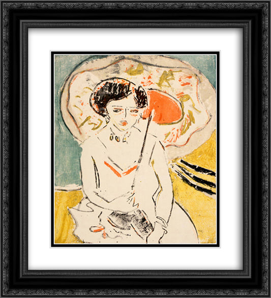 Dodo with a Japanese Umbrella 20x22 Black Ornate Wood Framed Art Print Poster with Double Matting by Kirchner, Ernst Ludwig