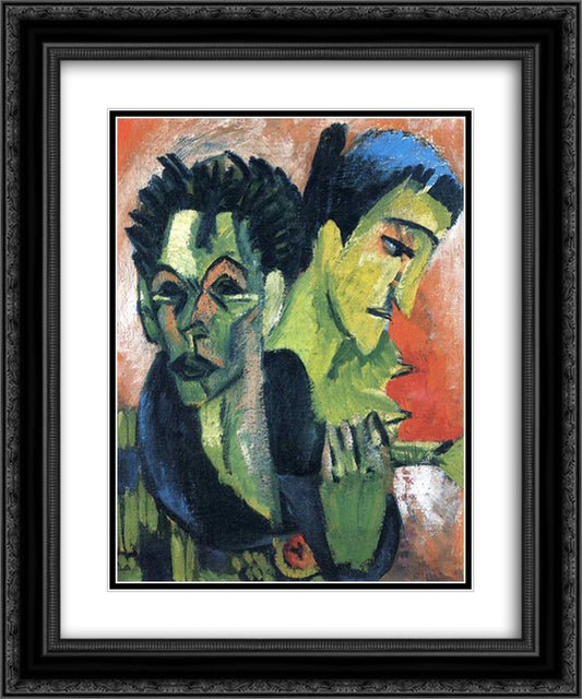 Douple Self-Portrait 20x24 Black Ornate Wood Framed Art Print Poster with Double Matting by Kirchner, Ernst Ludwig