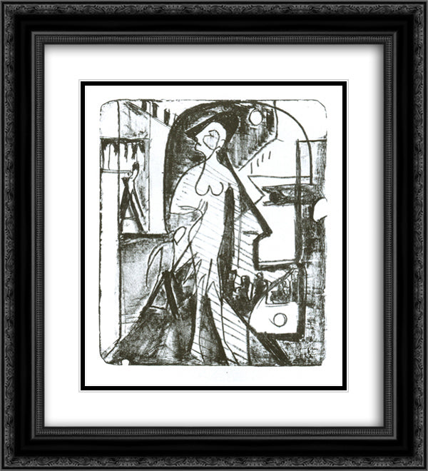 Entcounter 20x22 Black Ornate Wood Framed Art Print Poster with Double Matting by Kirchner, Ernst Ludwig