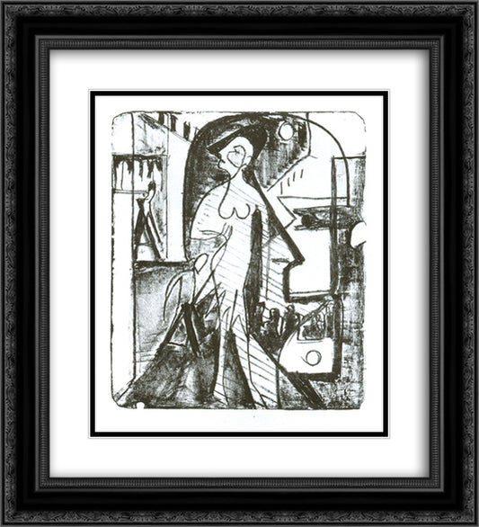 Entcounter 20x22 Black Ornate Wood Framed Art Print Poster with Double Matting by Kirchner, Ernst Ludwig