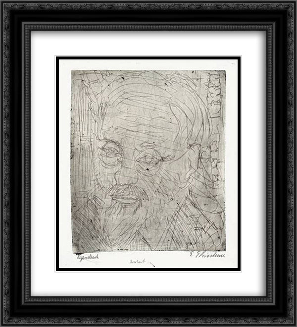 Head Bosshart 20x22 Black Ornate Wood Framed Art Print Poster with Double Matting by Kirchner, Ernst Ludwig