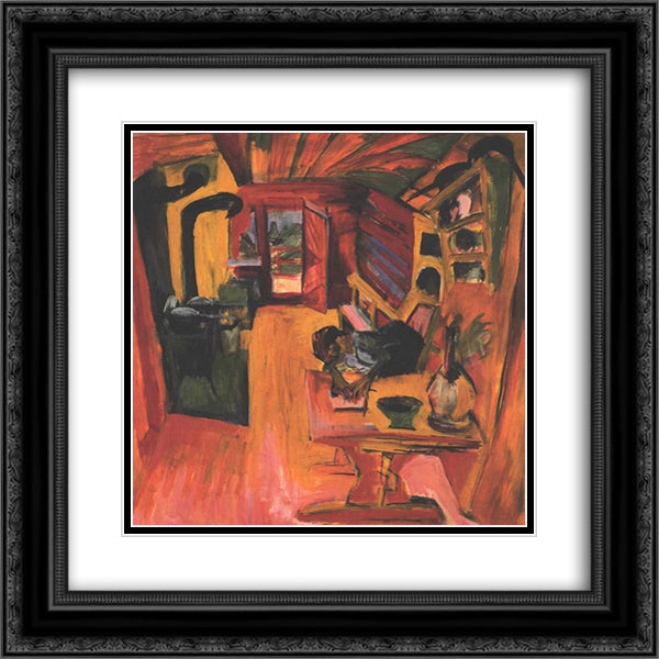 Kitchen in an Alpine Hut 20x20 Black Ornate Wood Framed Art Print Poster with Double Matting by Kirchner, Ernst Ludwig