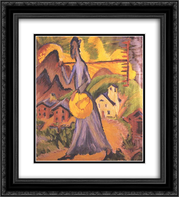 Life on the Alpine Pasture 20x22 Black Ornate Wood Framed Art Print Poster with Double Matting by Kirchner, Ernst Ludwig