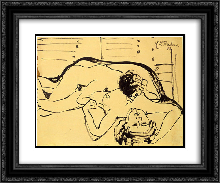 Lovers 24x20 Black Ornate Wood Framed Art Print Poster with Double Matting by Kirchner, Ernst Ludwig