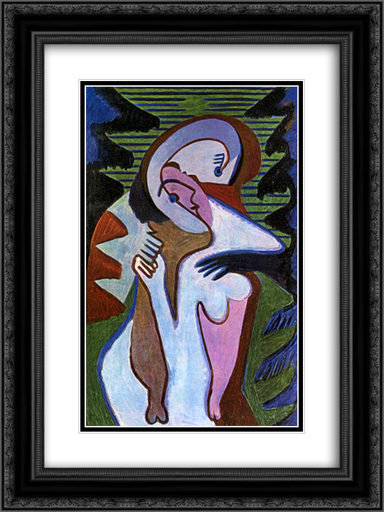 Lovers (The kiss) 18x24 Black Ornate Wood Framed Art Print Poster with Double Matting by Kirchner, Ernst Ludwig