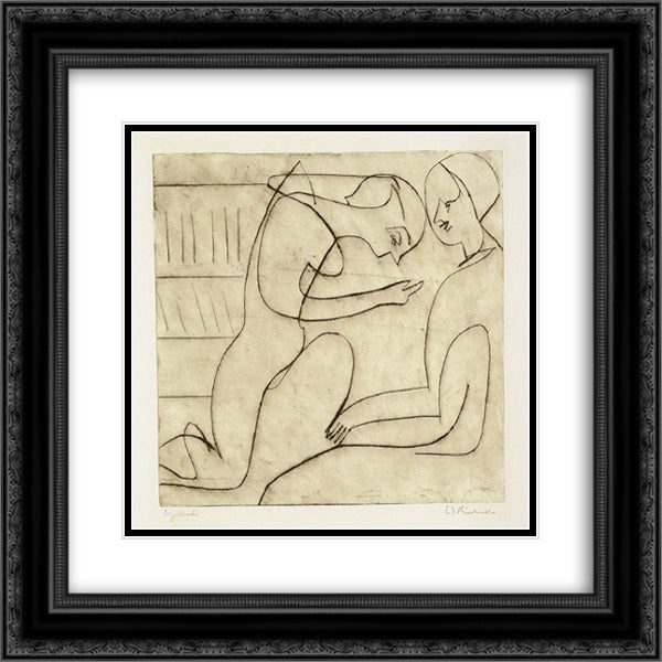Lovers in the Bibliothek 20x20 Black Ornate Wood Framed Art Print Poster with Double Matting by Kirchner, Ernst Ludwig
