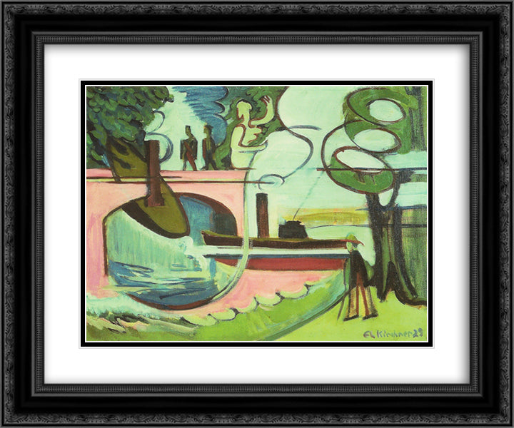 Lutzowufer (Banks of the Canal) at the Mornig 24x20 Black Ornate Wood Framed Art Print Poster with Double Matting by Kirchner, Ernst Ludwig