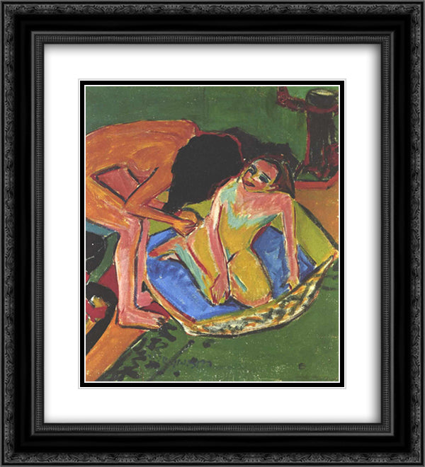 Marcella and Franzi in the Atelier 20x22 Black Ornate Wood Framed Art Print Poster with Double Matting by Kirchner, Ernst Ludwig
