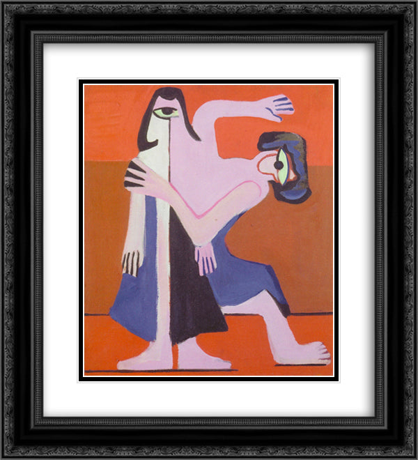 Mask Dance 20x22 Black Ornate Wood Framed Art Print Poster with Double Matting by Kirchner, Ernst Ludwig
