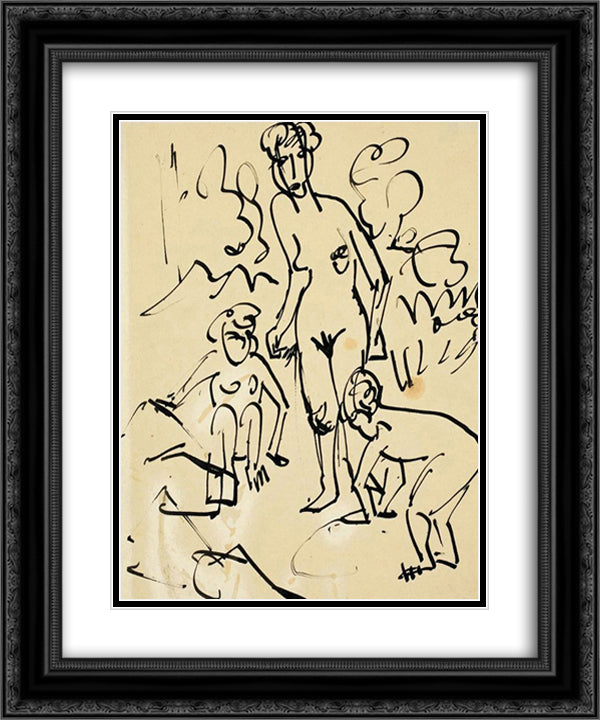 Mother and Children 20x24 Black Ornate Wood Framed Art Print Poster with Double Matting by Kirchner, Ernst Ludwig
