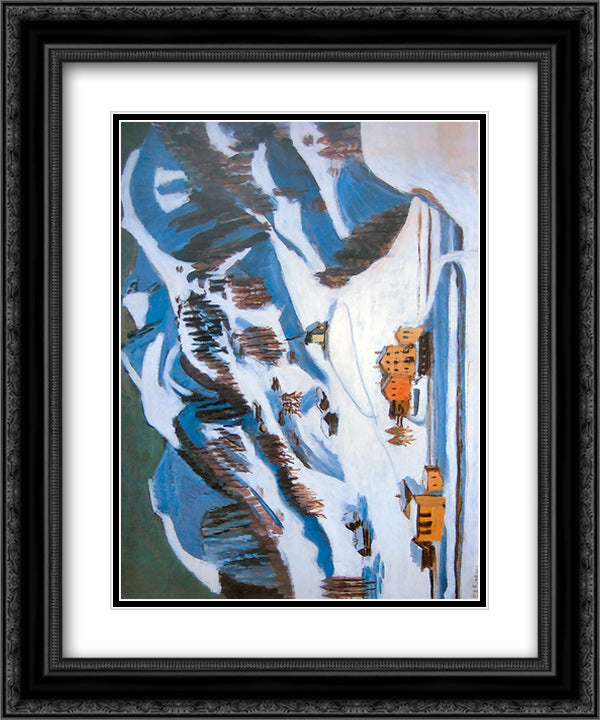 Mountains and Houses in the Snow 20x24 Black Ornate Wood Framed Art Print Poster with Double Matting by Kirchner, Ernst Ludwig