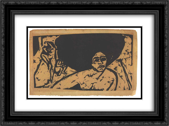 Nacked- Female Dancer 24x18 Black Ornate Wood Framed Art Print Poster with Double Matting by Kirchner, Ernst Ludwig