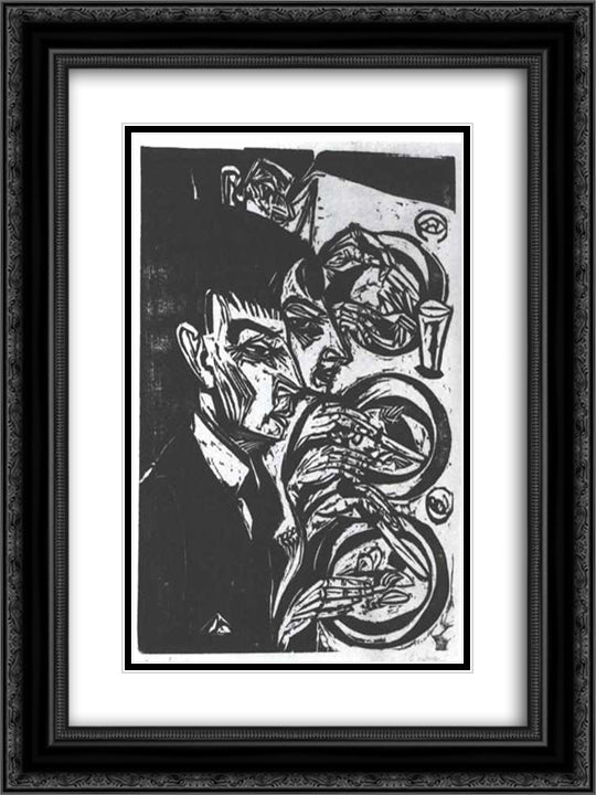Nervous People Eating 18x24 Black Ornate Wood Framed Art Print Poster with Double Matting by Kirchner, Ernst Ludwig