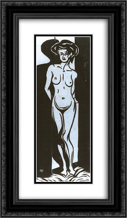 NudeYoung Woman in Front of a Oven 14x24 Black Ornate Wood Framed Art Print Poster with Double Matting by Kirchner, Ernst Ludwig