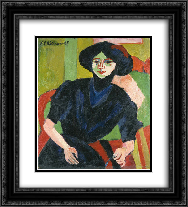 Portrait of a Woman 20x22 Black Ornate Wood Framed Art Print Poster with Double Matting by Kirchner, Ernst Ludwig