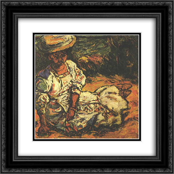 Portrait of a Woman in a White Dress 20x20 Black Ornate Wood Framed Art Print Poster with Double Matting by Kirchner, Ernst Ludwig