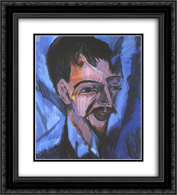 Portrait of Alfred Doblin 20x22 Black Ornate Wood Framed Art Print Poster with Double Matting by Kirchner, Ernst Ludwig