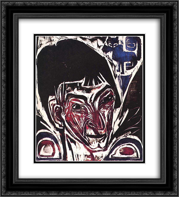 Portrait of Otto Mueller 20x22 Black Ornate Wood Framed Art Print Poster with Double Matting by Kirchner, Ernst Ludwig