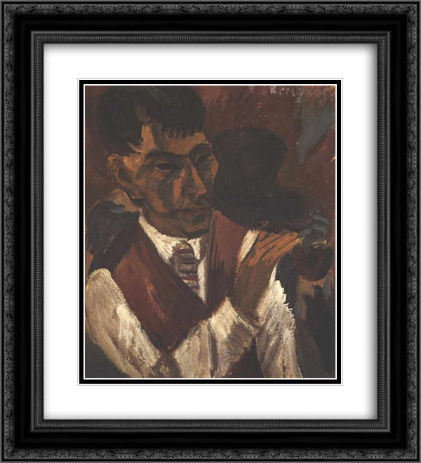Portrait of Otto Mueller with Pipe 20x22 Black Ornate Wood Framed Art Print Poster with Double Matting by Kirchner, Ernst Ludwig