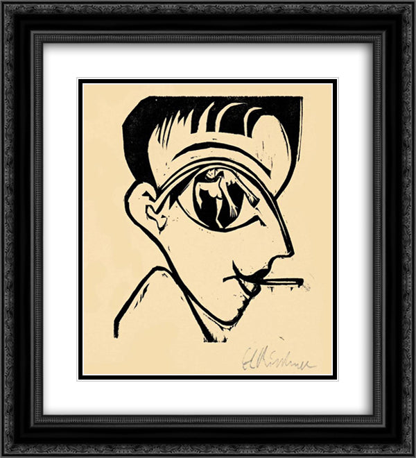Profile Head (Self-Portrait) 20x22 Black Ornate Wood Framed Art Print Poster with Double Matting by Kirchner, Ernst Ludwig