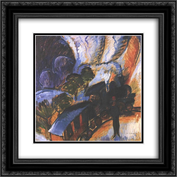 Rhaetian Railway, Davos 20x20 Black Ornate Wood Framed Art Print Poster with Double Matting by Kirchner, Ernst Ludwig