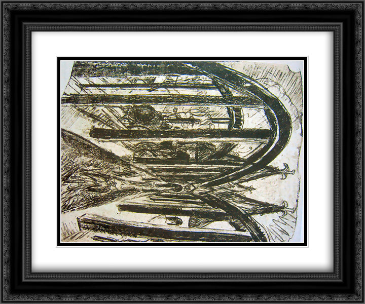 Rhine bridge in Koln 24x20 Black Ornate Wood Framed Art Print Poster with Double Matting by Kirchner, Ernst Ludwig