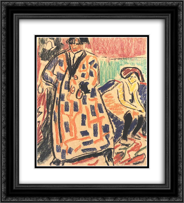 Self-portrait with Model 20x22 Black Ornate Wood Framed Art Print Poster with Double Matting by Kirchner, Ernst Ludwig