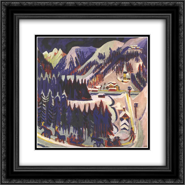 Sertigtal 20x20 Black Ornate Wood Framed Art Print Poster with Double Matting by Kirchner, Ernst Ludwig