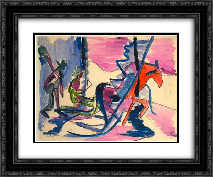 Sledge in the Fog 24x20 Black Ornate Wood Framed Art Print Poster with Double Matting by Kirchner, Ernst Ludwig