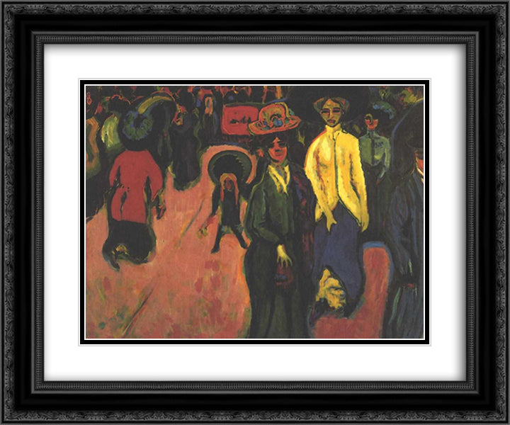 Street 24x20 Black Ornate Wood Framed Art Print Poster with Double Matting by Kirchner, Ernst Ludwig