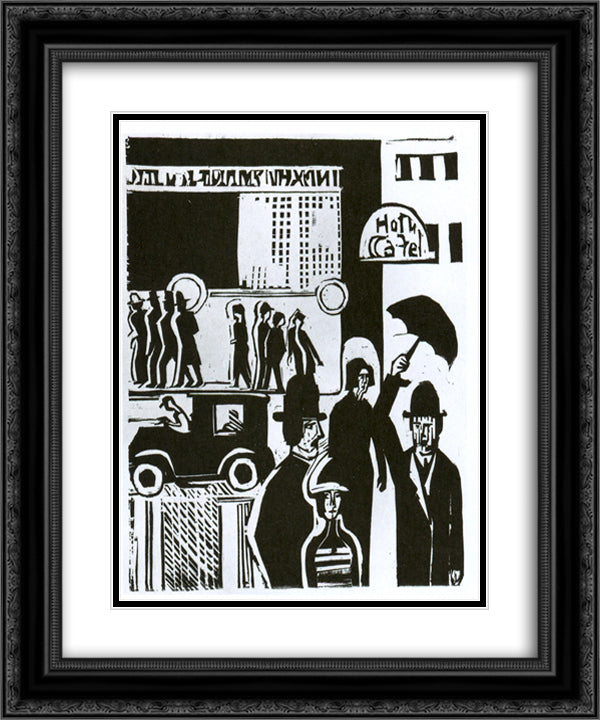 Street in the Rain 20x24 Black Ornate Wood Framed Art Print Poster with Double Matting by Kirchner, Ernst Ludwig