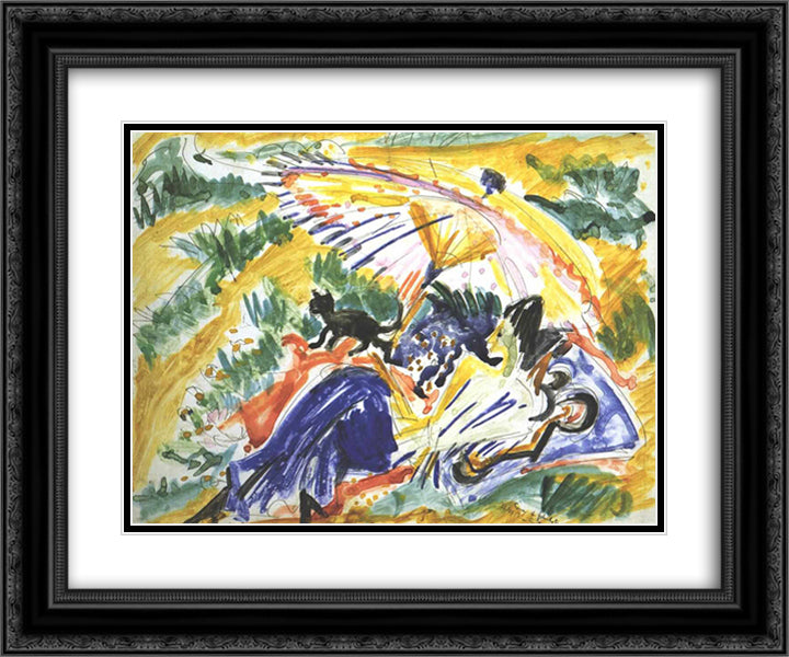Sun Bath 24x20 Black Ornate Wood Framed Art Print Poster with Double Matting by Kirchner, Ernst Ludwig