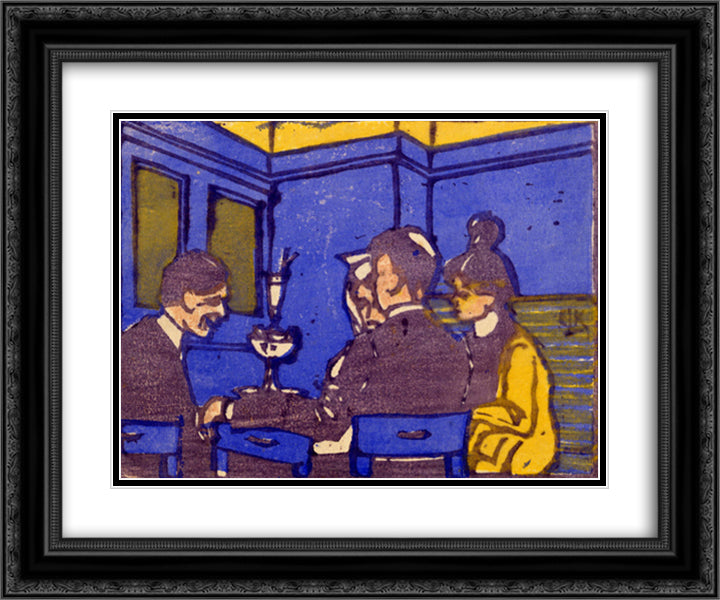 The Cafe 24x20 Black Ornate Wood Framed Art Print Poster with Double Matting by Kirchner, Ernst Ludwig